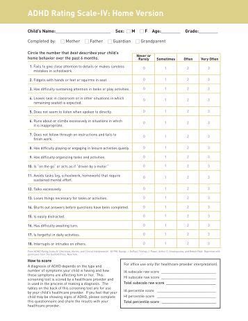 VANDERBILT ADHD DIAGNOSTIC PARENT RATING SCALE