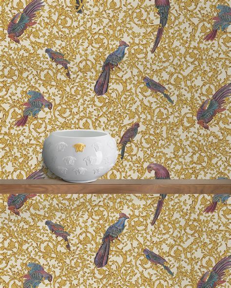 Barocco Birds Print Wallpaper Gold | VERSACE
