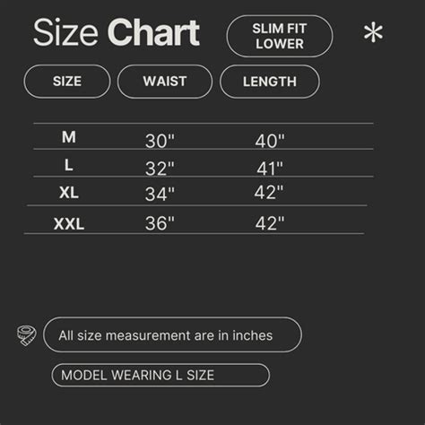 SLIM FIT LOWER SIZE CHART – DGREEN