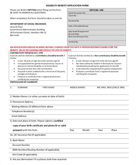 Disability Insurance Application Form 的图像结果