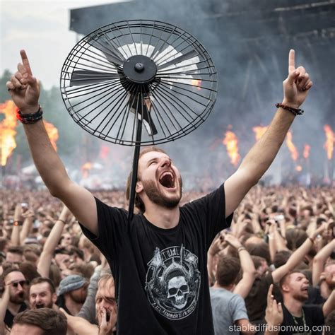 realistic image of a metal fan on a huge festival having the time of ...