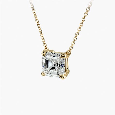 14K Yellow Gold Asscher Cut Shape Diamond Solitaire Pendant (Mounting ...