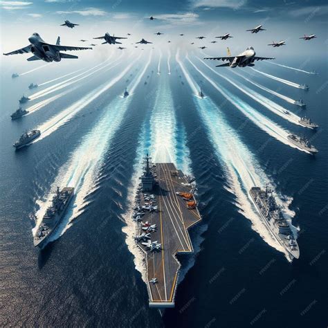 A formation of fighter jets flying over a ship with the words air force ...
