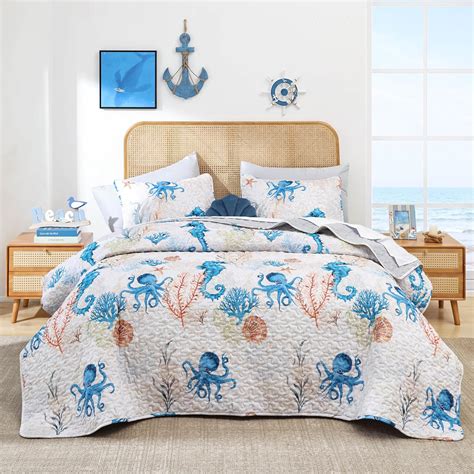 Amazon.com: weigelia Coastal Quilts Bedding Set King Size - Summer ...