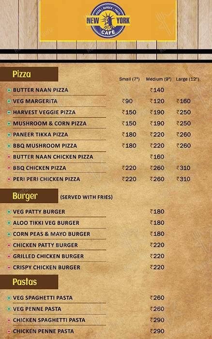 Menu at New York Cafe, Hyderabad, Retro Drive-In