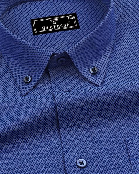 Cobalt Navy Blue Dobby Textured Formal Shirt – Hamercop
