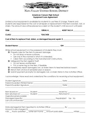 Fillable Online achsbands American Canyon High School Equipment Loan ...
