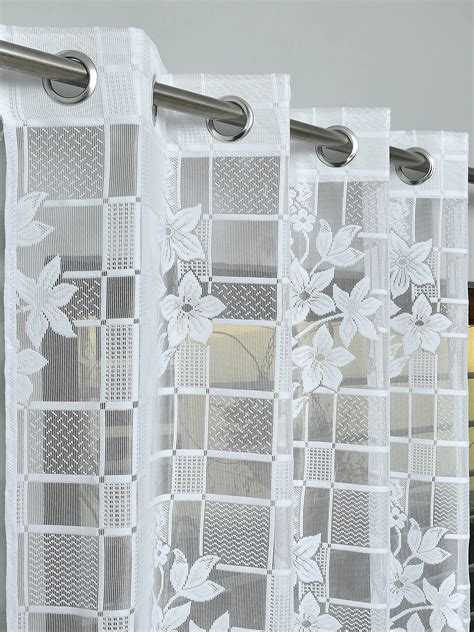 Buy Galaxy Home Decor Sheer Transparent Net Floral Grommet Curtains for ...