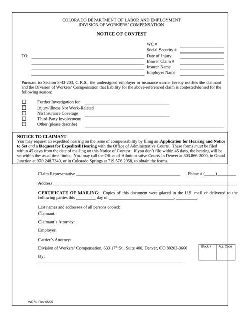 Notice of Contest for Workers' Compensation Doc Template | pdfFiller