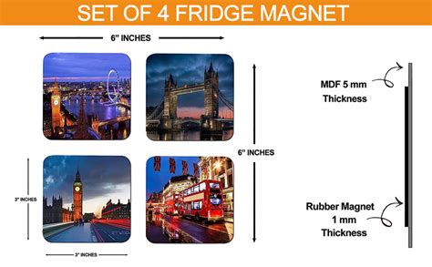 Whats Your Kick® London Wallpaper Theme Printed Set of 4 Wooden Fridge ...