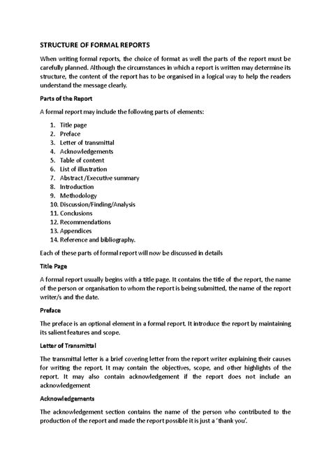 Structure OF Formal Reports - STRUCTURE OF FORMAL REPORTS When writing ...