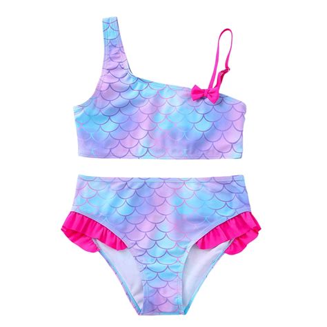 Little Girls Bikinis Two Piece Meraid Ruffle Adjustable Summer Beach ...