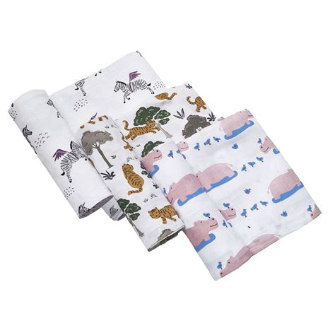Masilo Organic Cotton Muslin Swaddles Set of 3 – Safari