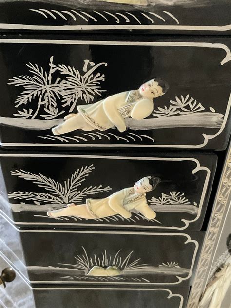 Vintage Asian Mother Of Pearl Octagon Eight (8) Drawer Jewelry Armoire ...