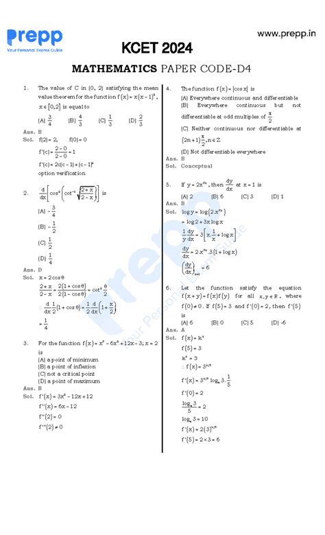 KCET 2024 Mathematics Paper 1 with Answer Key - Studocu