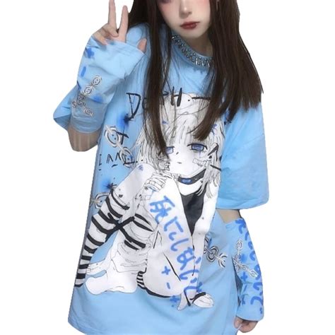 Women Y2k T Shirt Anime With Oversleeve Harajuku Kawaii Japanese ...