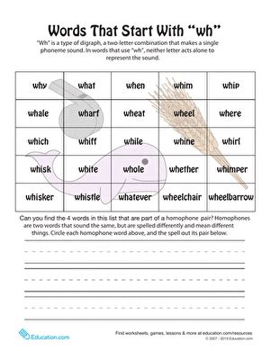 Words That Start With Wh | Worksheet | Education.com