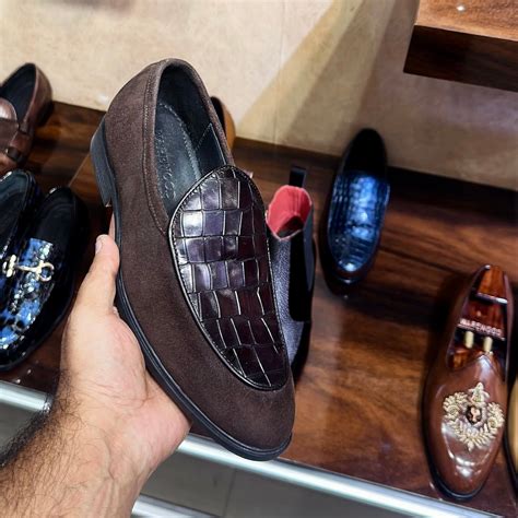Dark Brown Suede & Brown Crocodile Scaled Belgian Loafers – Warewood ...