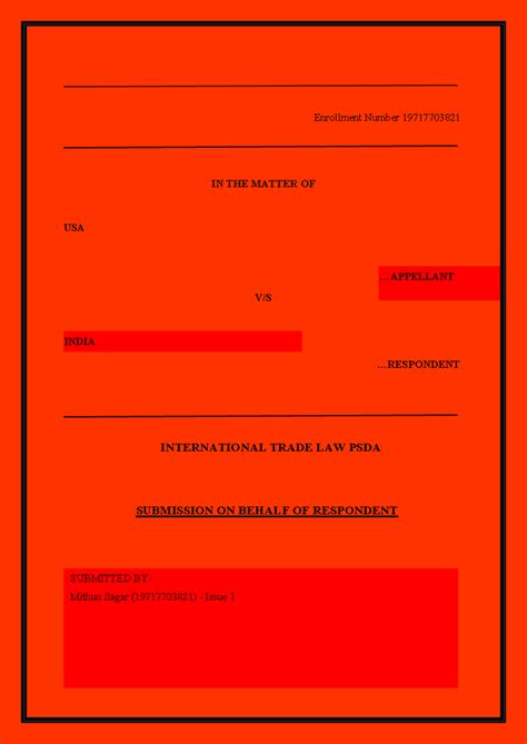 Defendant Memorial Submission for USA U India International Trade Law ...