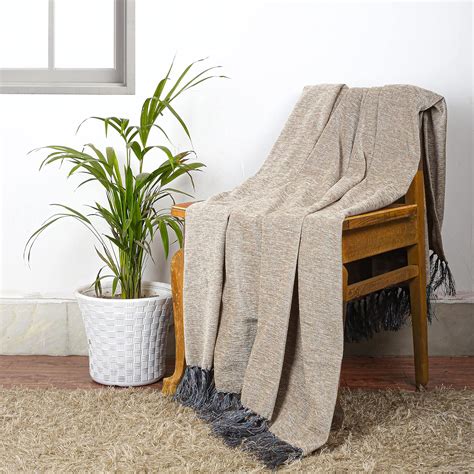 Cazimo Soft Chenille Premium Throw Blanket with Tassel Fringe, Fade ...