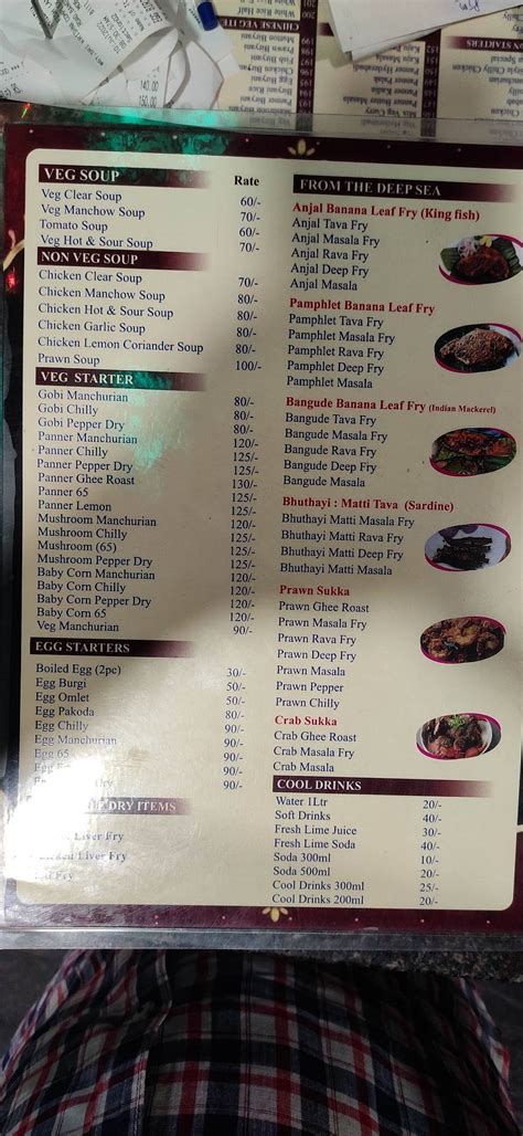 Menu at Parijatha Fish Land, Bengaluru