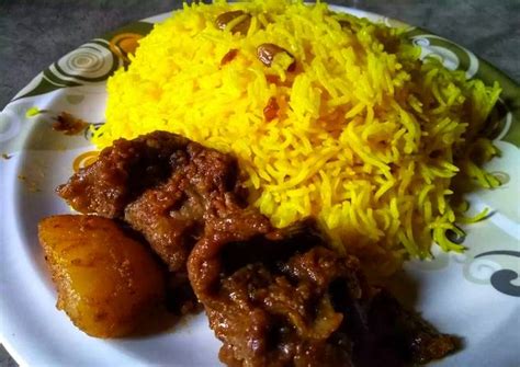 Sushmita Chakraborty দ্বারা বাসন্তী পোলাও ও মটন কষা(Basanti pulao o ...