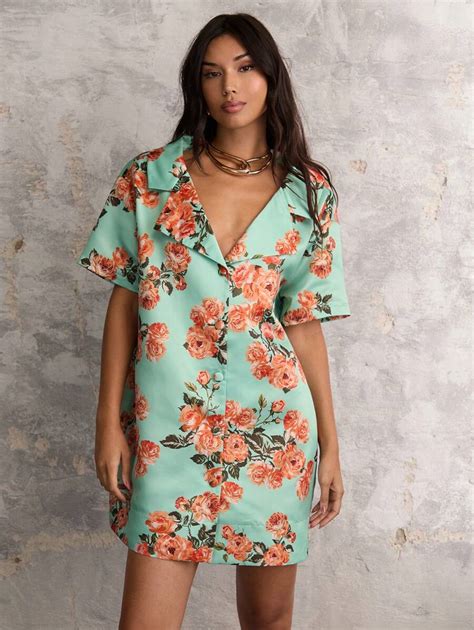 COSMINA Women Button Front Short Sleeve Floral Print Simple Casual Mini ...