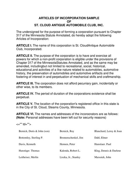 Free Printable Articles Of Incorporation Templates [PDF, Word] Non Profit