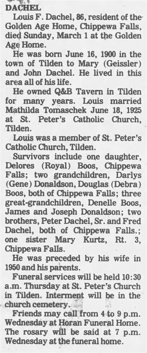 Louis F Dachel (Age 86) Obituary - Newspapers.com™