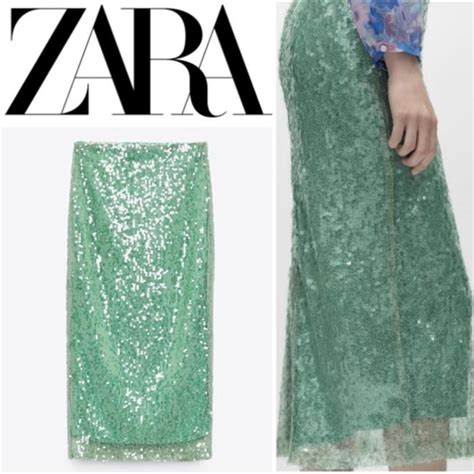 ZARA Green sequin skirt *LIKE NEW WITH TAGS* MEDIUM - Depop
