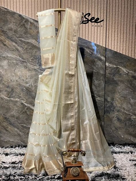 Buy Ready To Wear Ivory Kora Banarasi Saree with Lace – Unique Threads ...