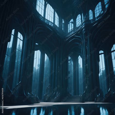 Futuristic Alien Mothership Hall, Flying Castle, Throne Room Interior ...