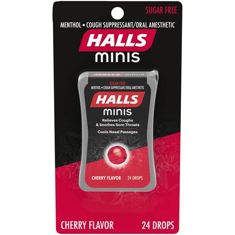 Buy HALLS Minis Cherry Flavor Sugar Free Cough Drops, 24 Drops Online ...