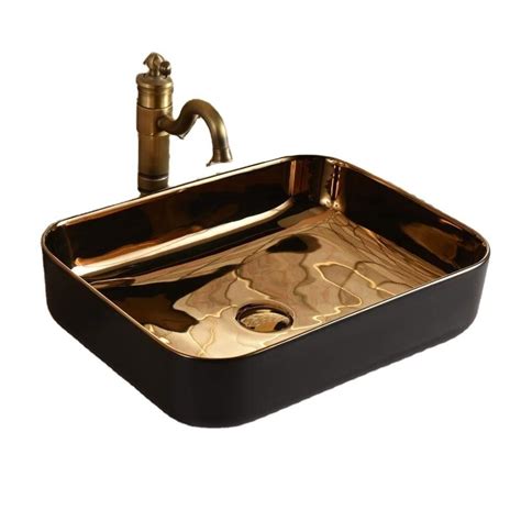 InArt Table Top Wash Basin Design 50 x 40 CM Black Rose Gold Color DW2 ...