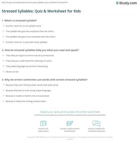 Stressed Syllables: Quiz & Worksheet for Kids | Study.com