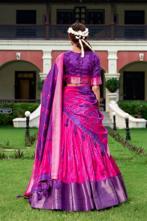 Purple Shibori Print Dola Silk Lehenga Choli with Zari Border ...