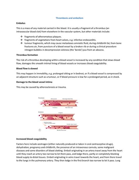 Thrombosis and embolism - Thrombosis and embolism Embolus This is a ...