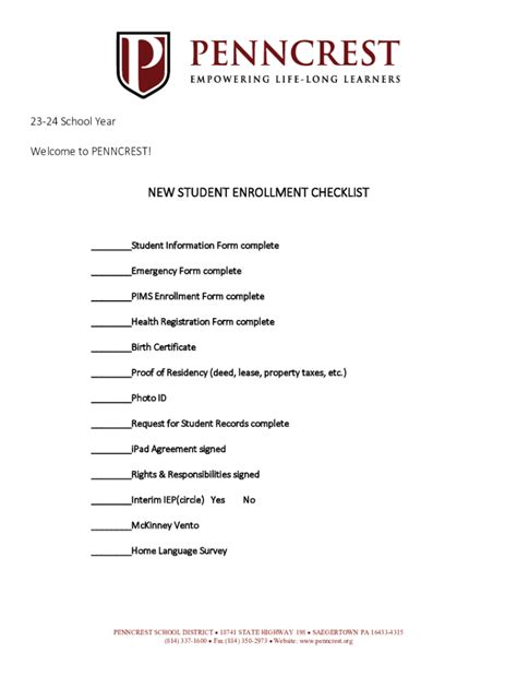 Fillable Online New Student Registration Checklist - Hartford School ...