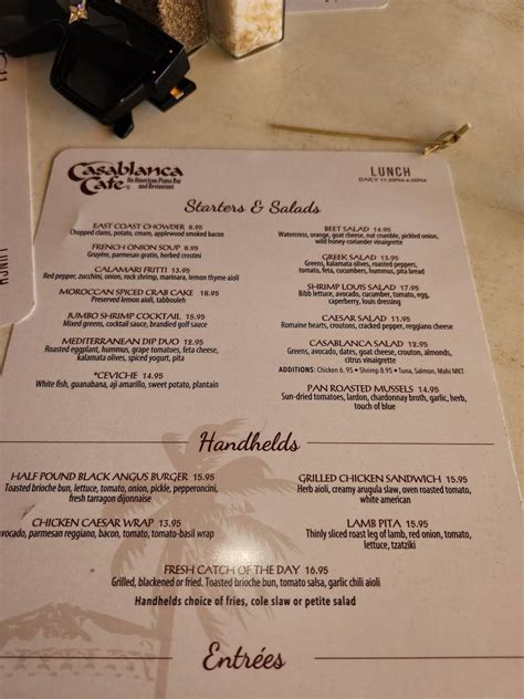 Menu at Casablanca Cafe, Fort Lauderdale