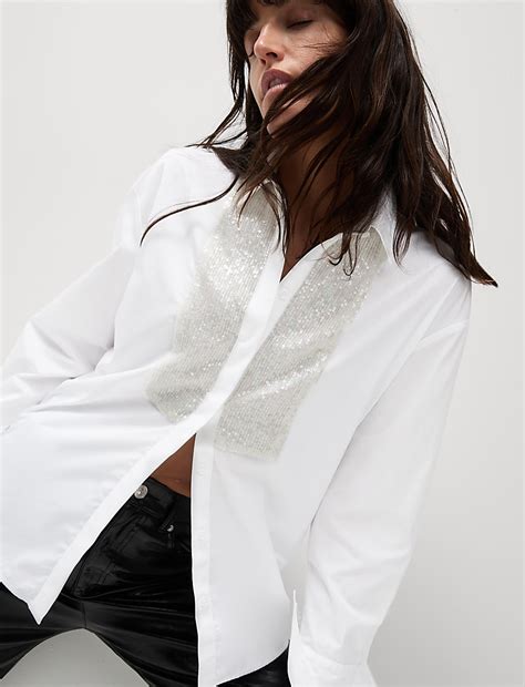 Buy Pure Cotton Sequin Sparkly Collared Shirt at Marks & Spencer