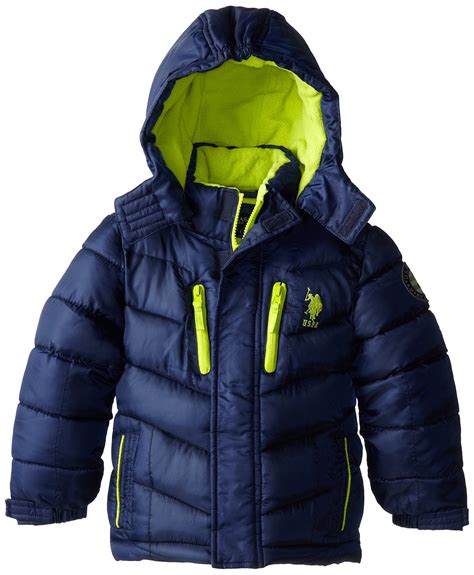 Stylish Navy Color Block Hooded Puffer Jacket for Little Boys