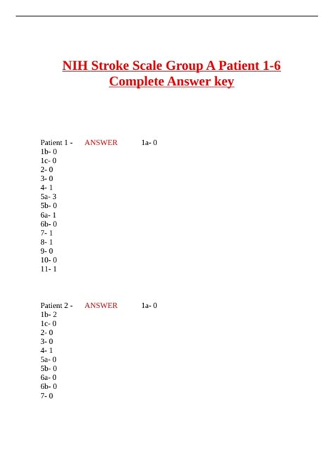 NIH Stroke Scale Group A Patient 1-6 Complete Answer key - NIH Stroke ...