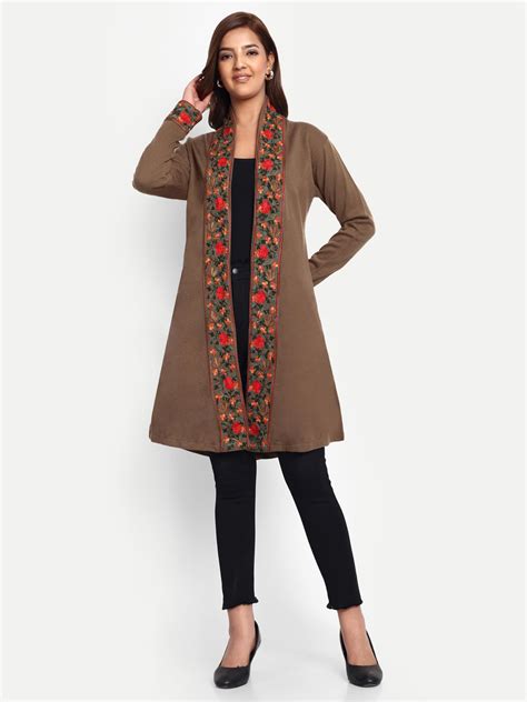 Buy Women's Woollen Embroidered Front Open Shrug, Maroon (IN, Alpha, L ...