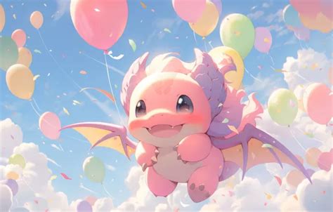 Wallpaper look, pose, balloons, dragon, fantasy, face, dragon, cub for ...