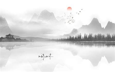 新中式冬季水墨山水插画图片下载-正版图片400969118-摄图网