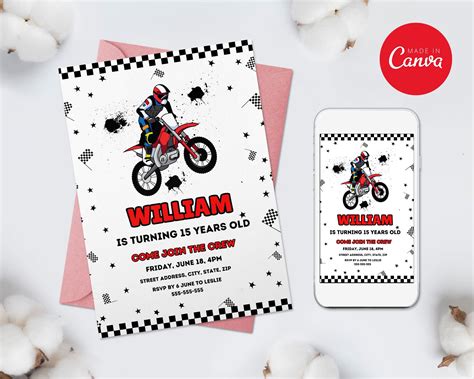 Dirt Bike Birthday Invitation Template, Motocross Party Invite, Gift for Bike Rider Birthday ...