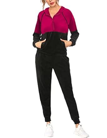 Buy HOTOUCH Velour Tracksuit Womens 2 Piece Color Block Jogging Suit ...