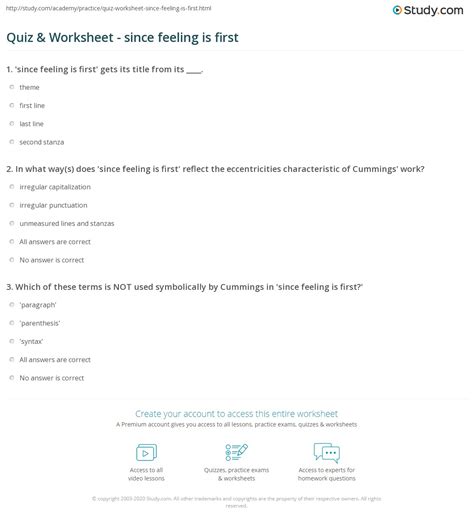 Quiz & Worksheet - since feeling is first | Study.com