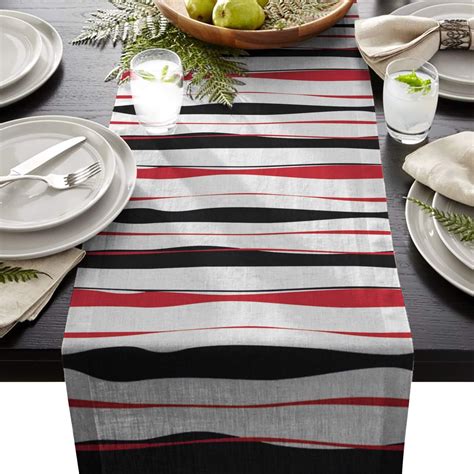 Buy LEO BON Dining Table Runner Red and Black Wavy Stripes Texture ...