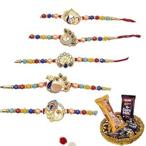 Meira Jewellery Combo Set of 5 Rakhis for Brother with Chocolate gift ...